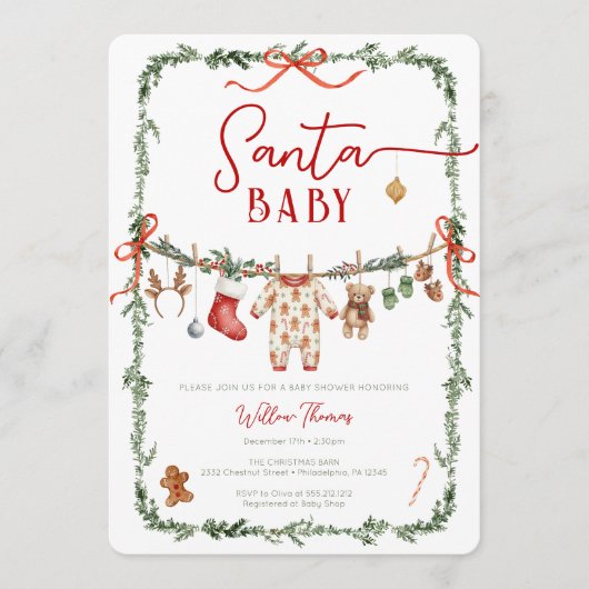 Sant Baby Clothesline Winter Baby Shower Kaart (Voorkant)