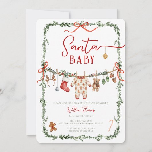 Sant Baby Clothesline Winter Baby Shower Kaart (Voorkant)