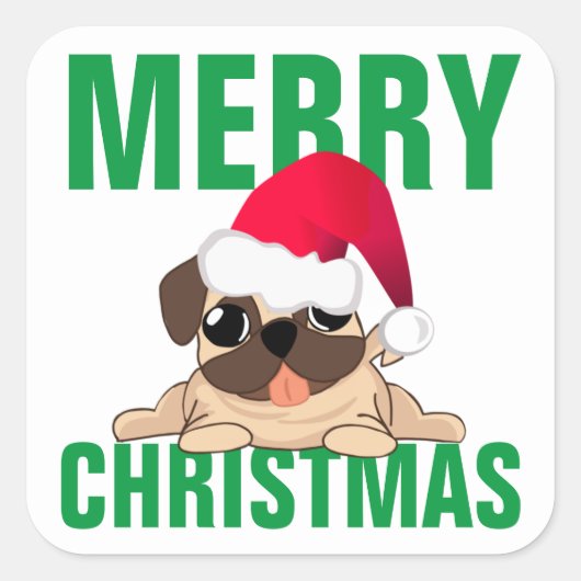 Sant Pug Dog kerstlabel Vierkante Sticker (Voorkant)