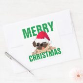 Sant Pug Dog kerstlabel Vierkante Sticker (Envelop)
