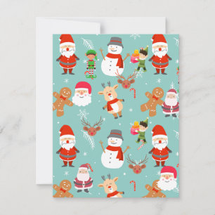 Sant Reindeer Snowmen Kerstmis Notitiekaartje