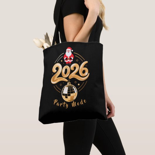 Santa 2026 Party Mode Gold Disco Christmas Tote Bag (Dichtbij)