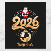Santa 2026 Party Mode Gold Disco Christmas Wijn Etiket (Enkel label)