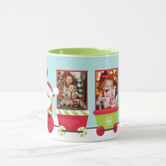 Santa 3 foto gepersonaliseerde trein vakantie mok (Midden)