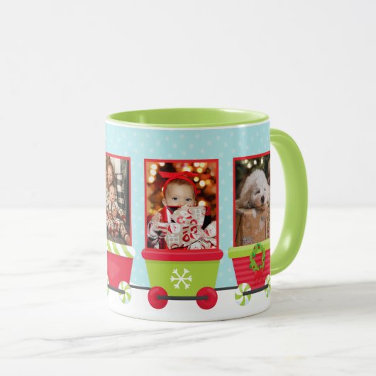 Santa 3 foto gepersonaliseerde trein vakantie mok (Voorkant rechts)