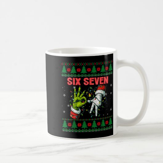 Santa 67 Christmas Ugly Sweater Fingers Six Seven Koffiemok (Rechts)