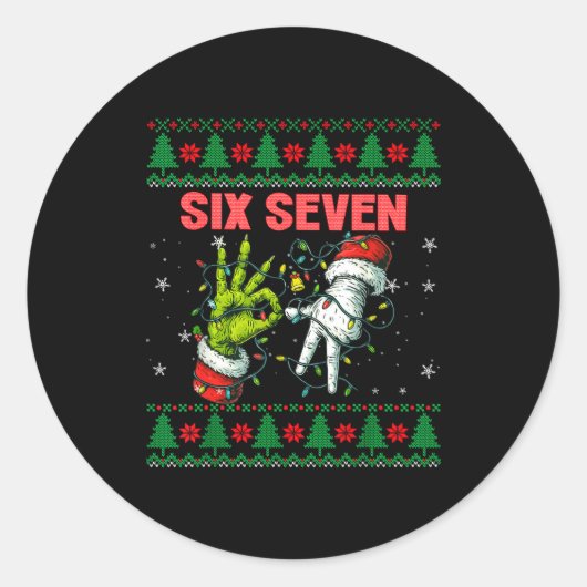 Santa 67 Christmas Ugly Sweater Fingers Six Seven  Ronde Sticker (Voorkant)