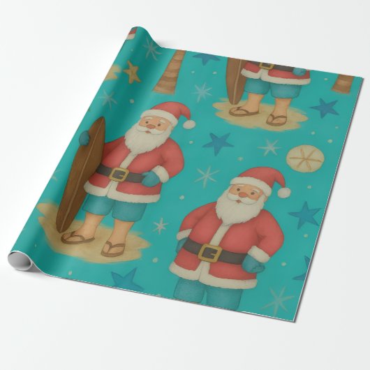 Santa aan de kust cadeaupapier (Uitgerold)