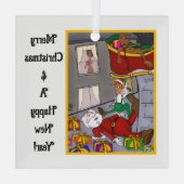 Santa Accident Funny Glass Ornament (Achterkant)