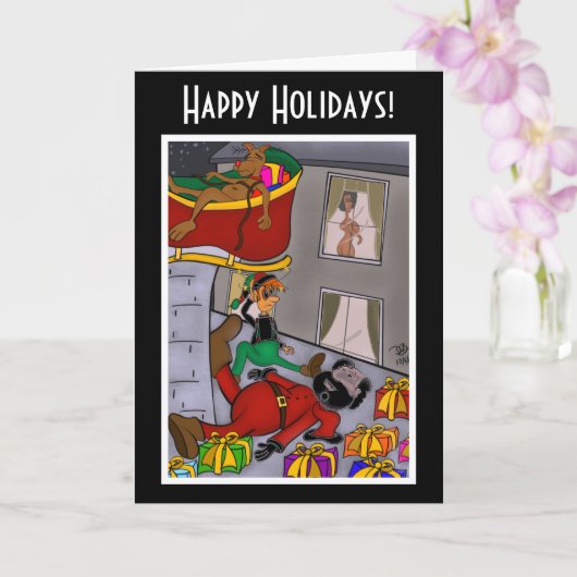 Santa Accident Funny Holiday Card Kaart (Orchidee)