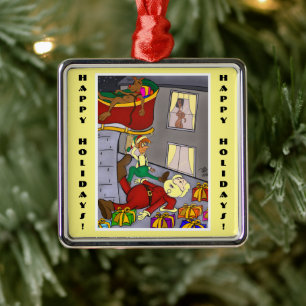 Santa Accident Funny Metal Ornament