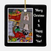 Santa Accident Grappig Keramisch Vierkant Ornament (Achterkant)