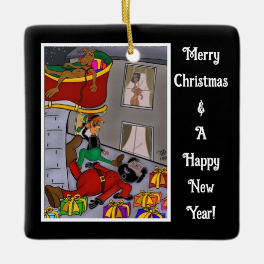 Santa Accident Grappig Keramisch Vierkant Ornament (Voorkant)