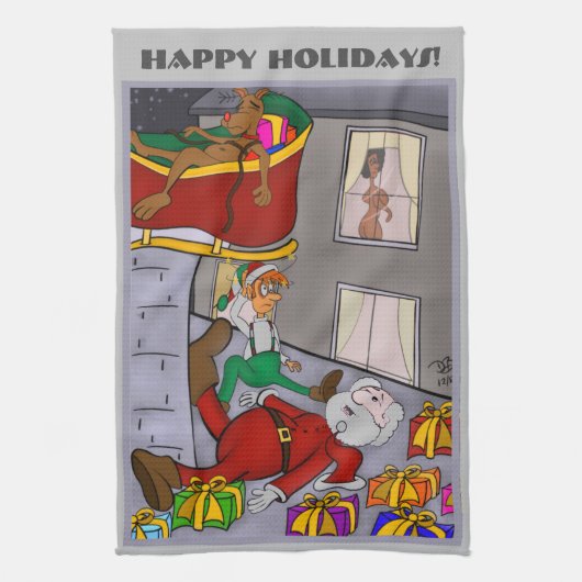 Santa Accident keukenhanddoek (Verticaal)