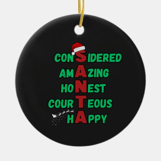 Santa Acrostic Christmas Holiday Feestelijke Cheer Keramisch Ornament (Voorkant)