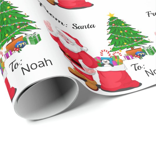 Santa Add Child's NAME Klassieke kerstthema Cadeaupapier (Rol Hoek)