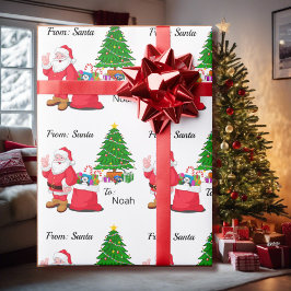 Santa Add Child's NAME Klassieke kerstthema Cadeaupapier