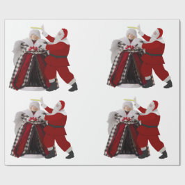 Santa Adjusting a Halo Wrapping Paper Cadeaupapier