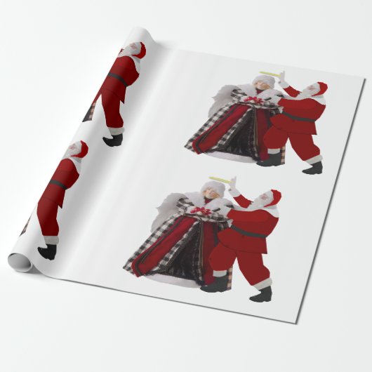 Santa Adjusting a Halo Wrapping Paper Cadeaupapier (Uitgerold)