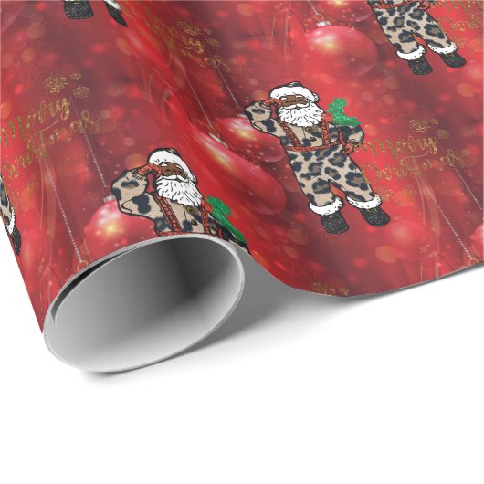 santa afrika leopard claus red cadeaupapier (Rol Hoek)