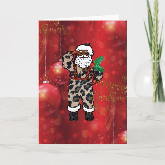 santa afrika leopard claus red feestdagen kaart (Voorkant)