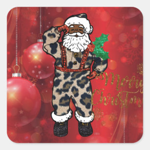 santa afrika leopard claus red vierkante sticker