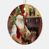 Santa-Airedale Keramisch Ornament (Links)