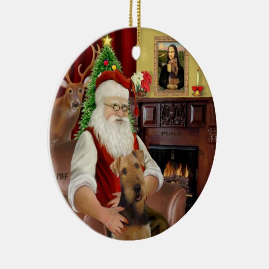 Santa-Airedale Keramisch Ornament (Rechts)
