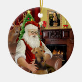 Santa-Airedale Keramisch Ornament (Voorkant)