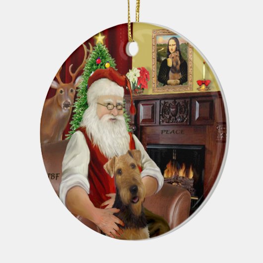 Santa-Airedale Keramisch Ornament (Links)