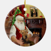 Santa-Airedale Keramisch Ornament (Achterkant)