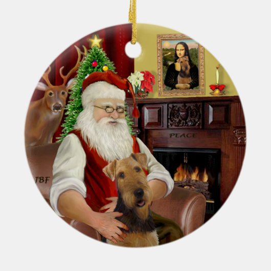 Santa-Airedale Keramisch Ornament (Achterkant)
