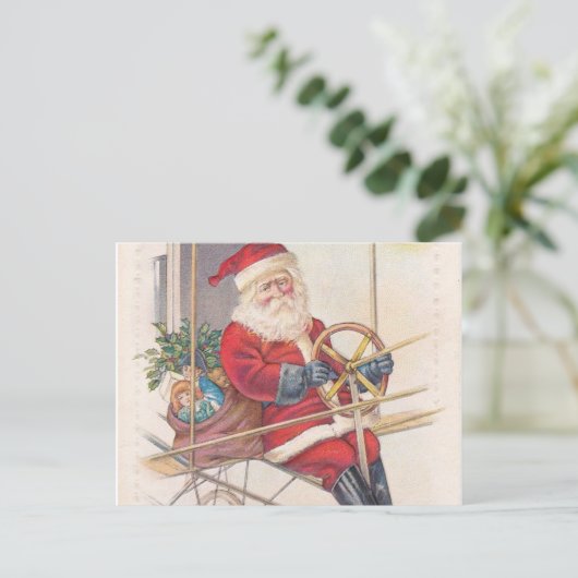  Santa Airship Fantasy Feestdagenkaart (Staand voorkant)