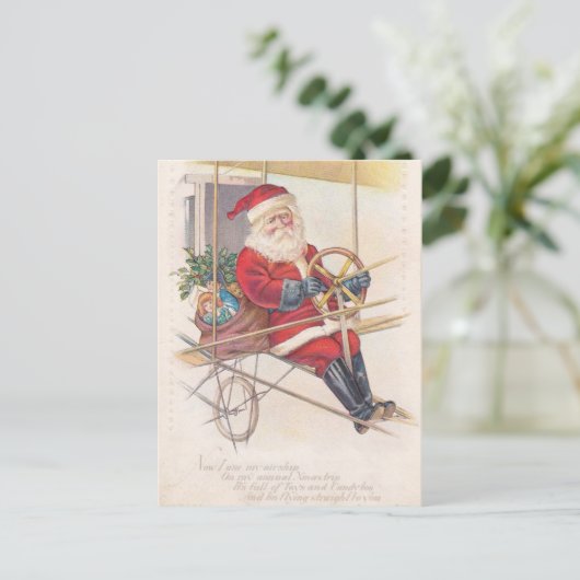  Santa Airship Fantasy Feestdagenkaart (Staand voorkant)