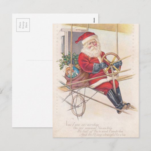  Santa Airship Fantasy Feestdagenkaart (Voorkant / Achterkant)