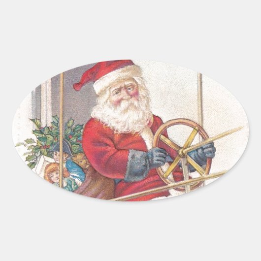  Santa Airship Fantasy Ovale Sticker (Voorkant)