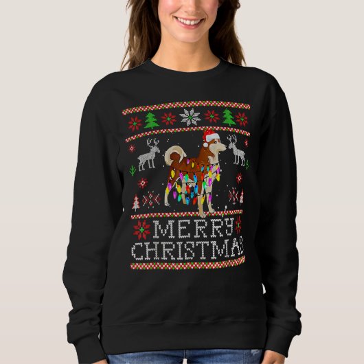 Santa Akita Dog Ugly Sweater Kerstlights Akit (Voorkant)