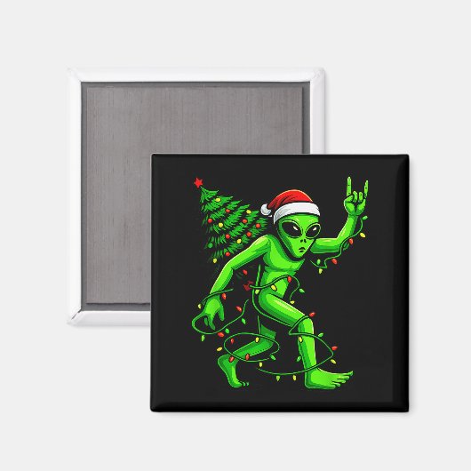 Santa Alien Christmas Tree Xmas Lights Funny Ufo  Magneet (Voorkant / Achterkant)