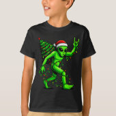 Santa Alien Christmas Tree Xmas Lights Funny Ufo  T-shirt (Voorkant)