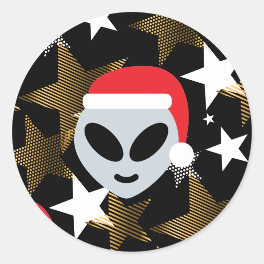 santa alien emoji ronde sticker (Voorkant)