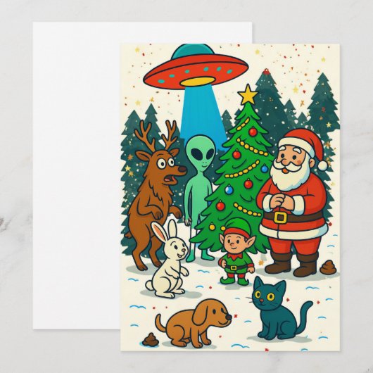 Santa, Aliens & Holiday Poop Christmas Encounter Feestdagenkaart (Voorkant / Achterkant)