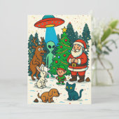 Santa, Aliens & Holiday Poop Christmas Encounter Feestdagenkaart (Staand voorkant)