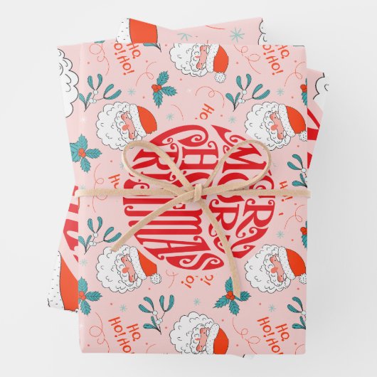 Santa all over print Joyful Greetings collectie Inpakpapier Vel (In situ)