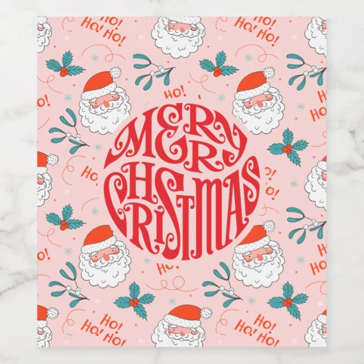 Santa all over print Joyful Greetings collectie Wijn Etiket (Enkel label)