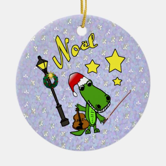 Santa Alligator met Violin Ornament (Voorkant)