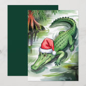 Santa Alligator zwemt in de Bayou Feestdagenkaart (Voorkant / Achterkant)