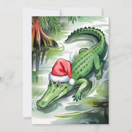 Santa-alligator zwemt in de Bayou Feestdagenkaart