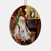 Santa-American Eskimo Dog Keramisch Ornament (Rechts)