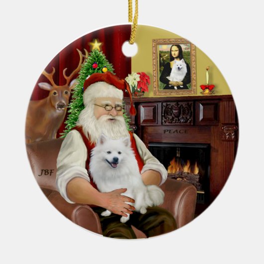 Santa-American Eskimo Dog Keramisch Ornament (Voorkant)