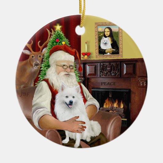 Santa - Amerikaanse Eskimo hond Keramisch Ornament (Voorkant)